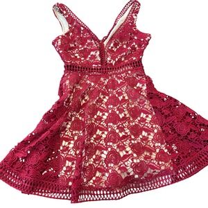 Red/Burgundy Lace Women's Small Maniju Dress | Sweetheart Neckline | Under Slip